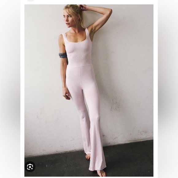 Free People Good Karma Flared Onesie in (Ballet) Pink BNWOT last one - Picture 2 of 8